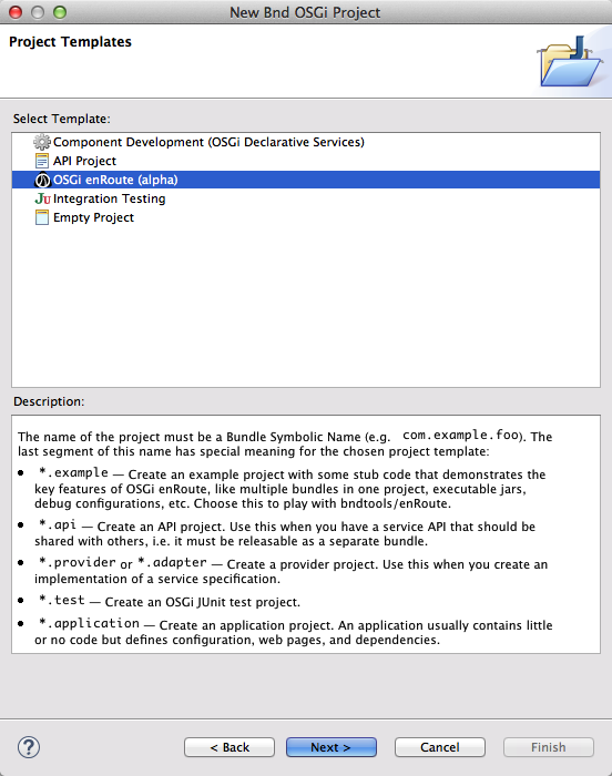 Select the OSGi enRoute template