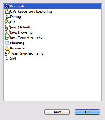 Perspective Selection Dialog